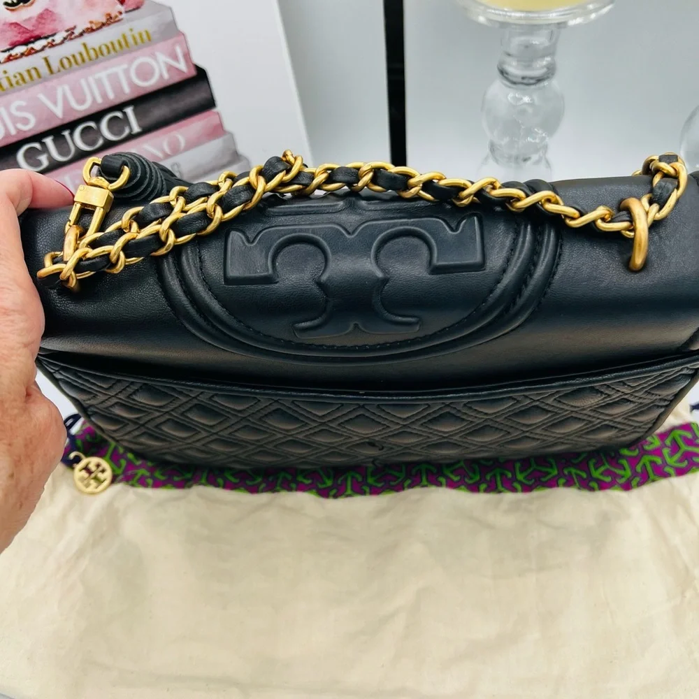 Tory Burch Fleming Black Quilted Leather Bag